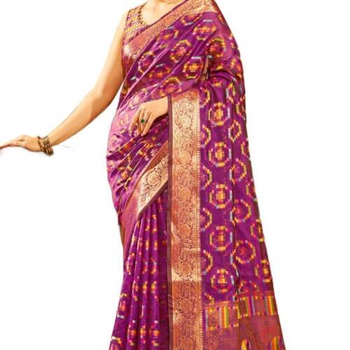 Women's Kanjivaram Banarasi Silk Saree For Patola Festival Wedding Silk With Rich Pallu Design Sarees For Women With Blouse Piece, Purple