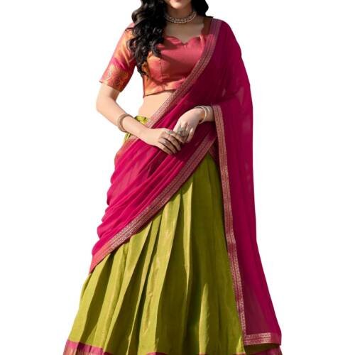 Women's Georgette With Floral Print Unstitched Lehenga Choli Set (Pista)