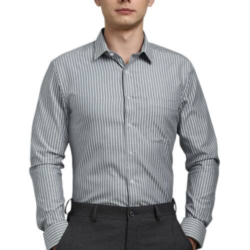 Men Cotton Striped Slim Fit Shirt (LPSFMSLPR30093_Grey, 42