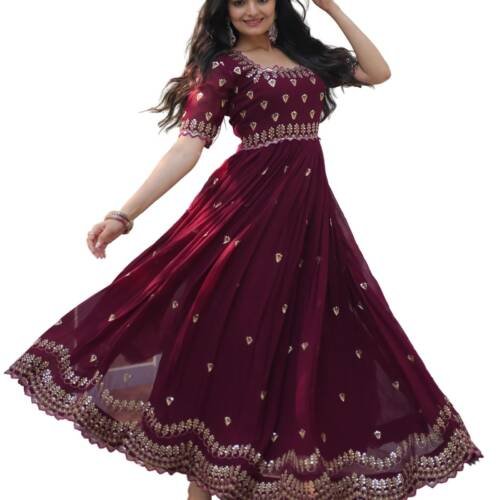 Women's Georgette Anarkali Gown Maroon