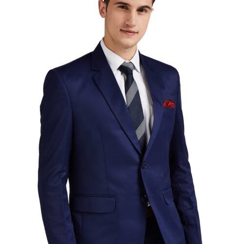 Designer Men's Slim Fit Notched Lapel Single Breasted Solid Blazer (Navy Blue, L)