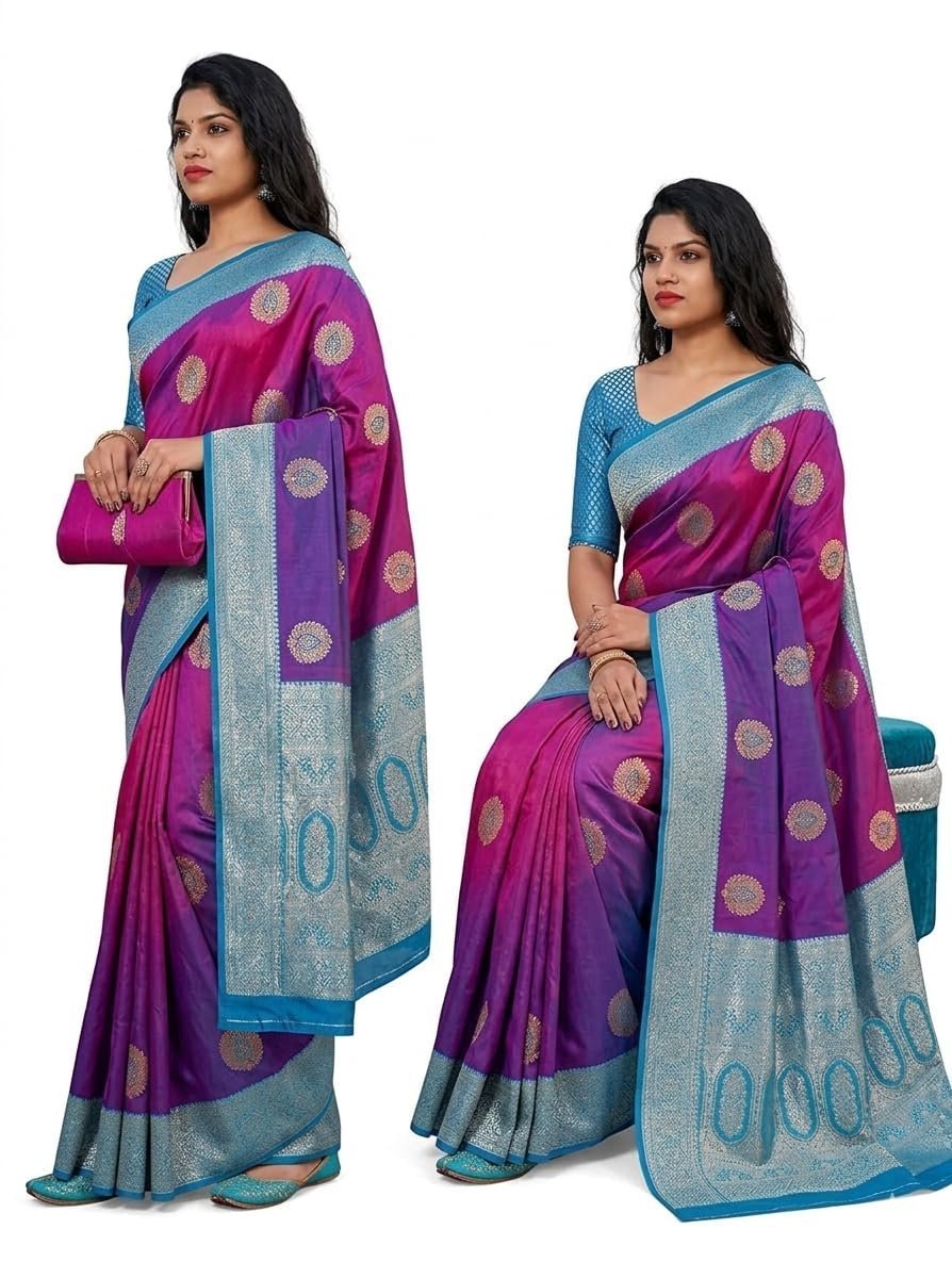 Women's Pure Soft Minakari Kanjivaram Zari Silk Saree With Blouse Piece (color-1.3) - Image 3