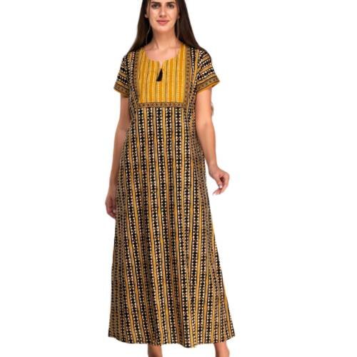 Women's Cotton Long Maxi Night Gown Nighty Dress with Pocket, Super Soft Comfortable (Black & Yellow, LNGCO1652BK-2XL)