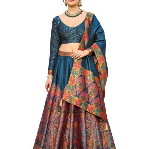 Women's Jacquard Semi-Stitched Lehenga choli (Nisva-Rama_Free Size)