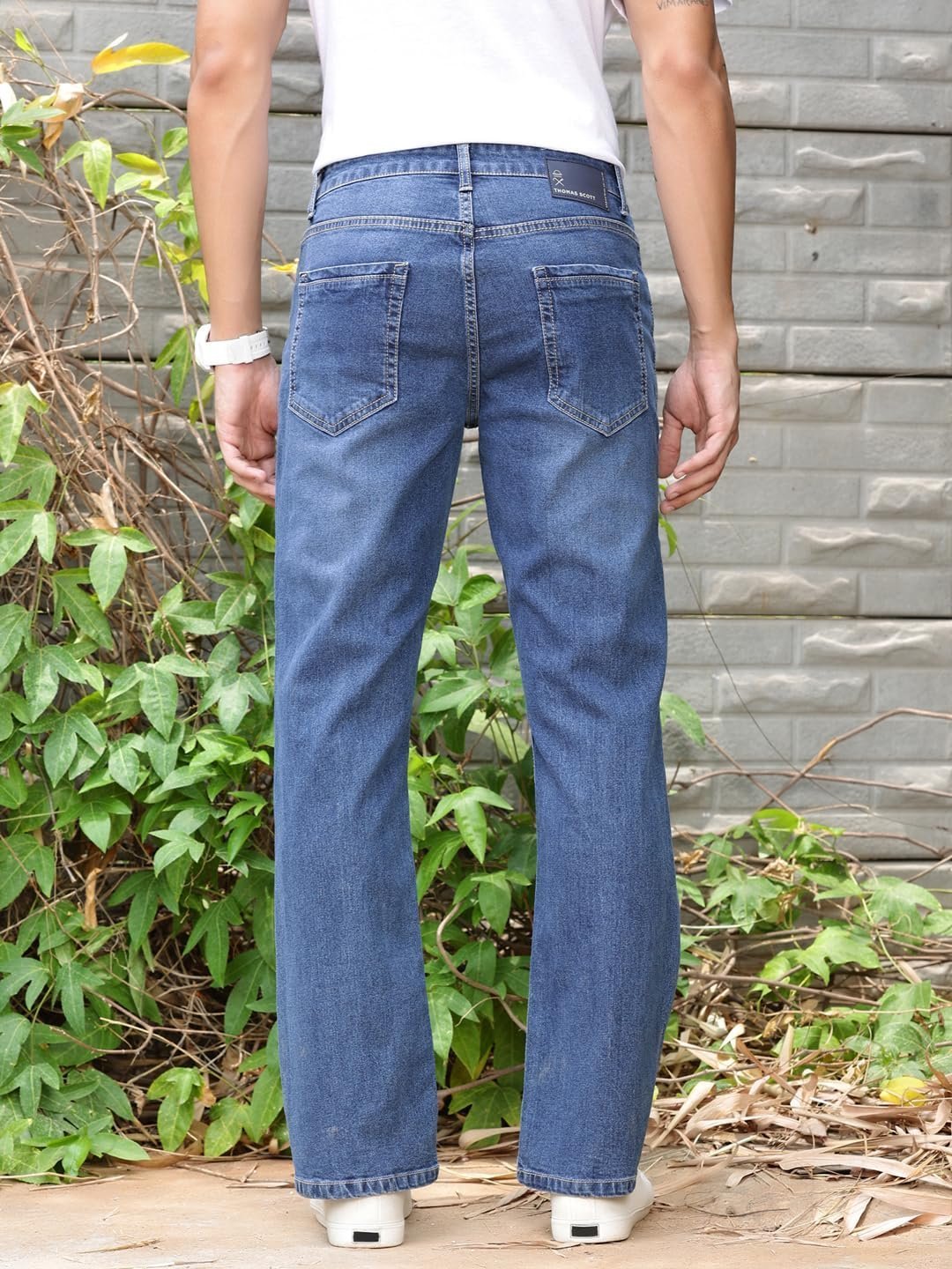 Men's Mid-Rise Clean Look Boot Cut Jeans (TSJ217_Mid Indigo) - Image 4