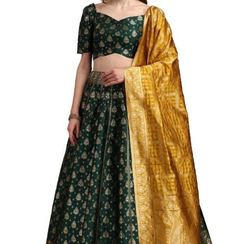 Women's Jacquard Semi-Stitched Lehenga choli (Trisha-D-Green_Green_Free Size)