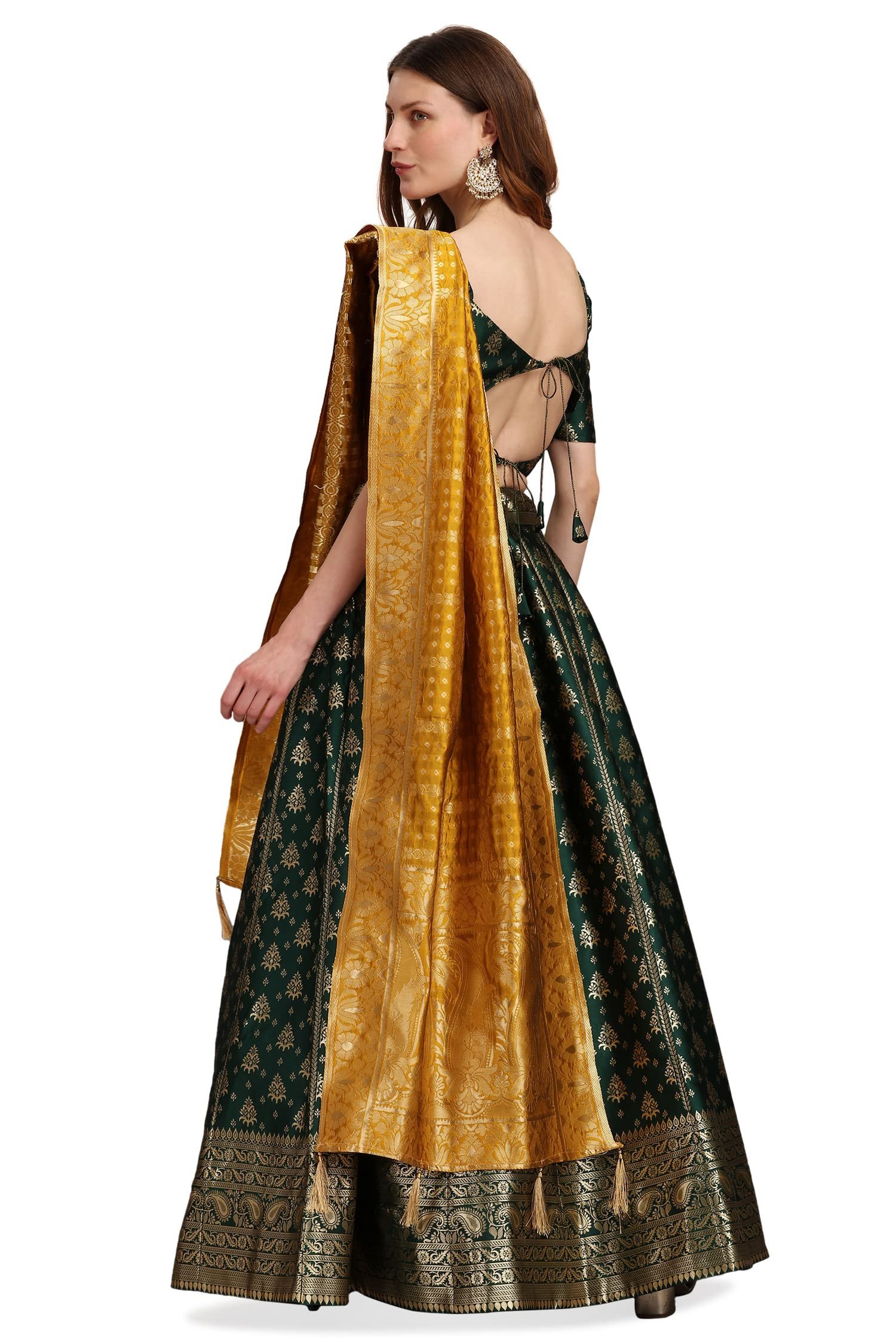 Women's Jacquard Semi-Stitched Lehenga choli (Trisha-D-Green_Green_Free Size) - Image 7