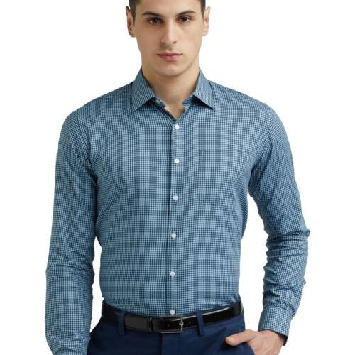 Men's Cotton Slim Fit Shirt (VHSFFSLBP63864_Dark Blue 42)