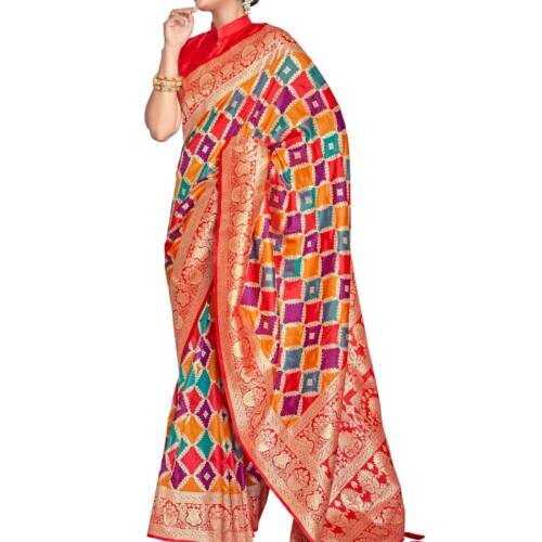 Women's Most Trendy Banarasi Woven Yellow with Multicolor Saree With Heavy Jacquard Work Saree With Blouse Piece