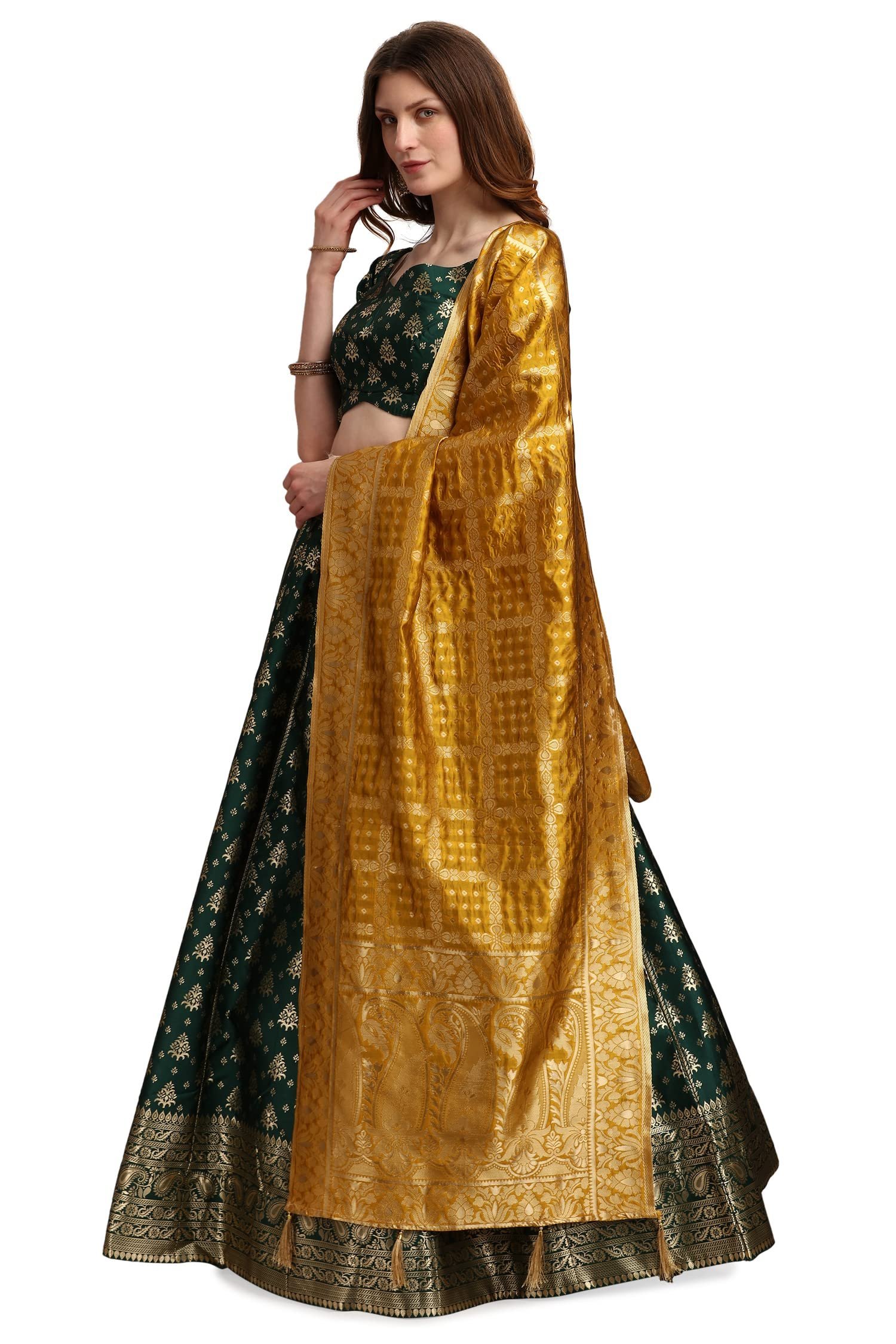 Women's Jacquard Semi-Stitched Lehenga choli (Trisha-D-Green_Green_Free Size) - Image 6