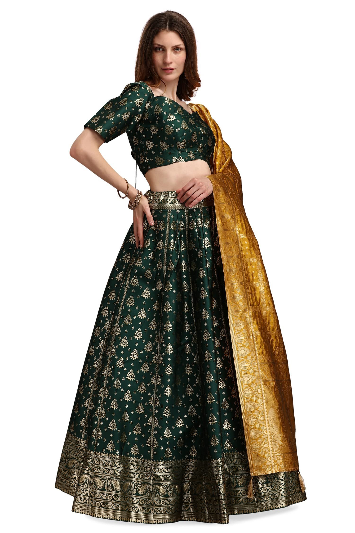 Women's Jacquard Semi-Stitched Lehenga choli (Trisha-D-Green_Green_Free Size) - Image 5