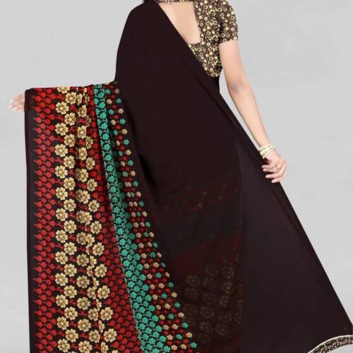 Printed Georgette Saree for Women With Unsticted Blouse Peice (Brown) (LV 193)
