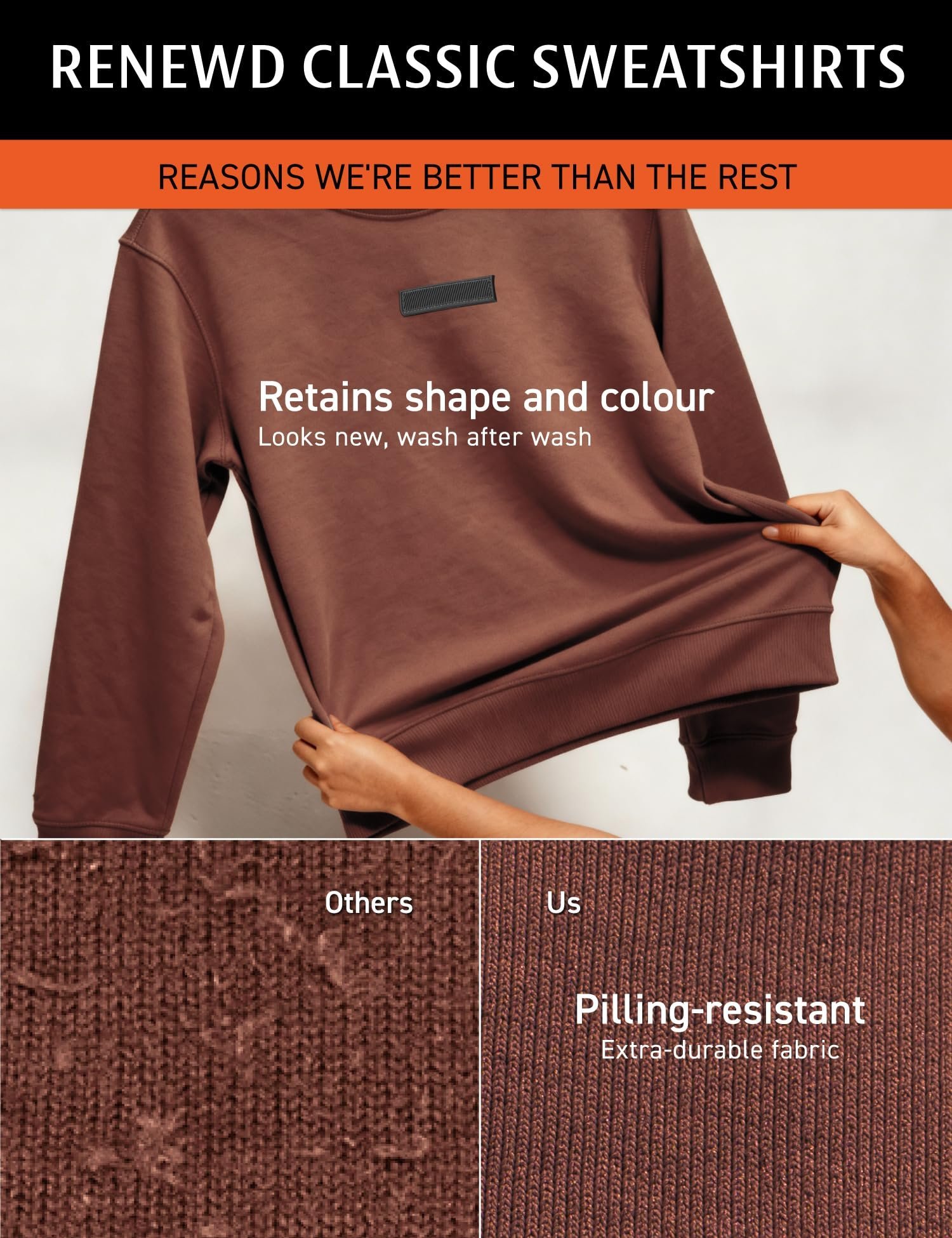 Premium Microfiber Blend Sweatshirt, Fleece Lined Sweatshirts for Men, No-Fade Colours Winter Wear for Men, Ideal for 10-15 Degrees C-Eclipse Black-M - Image 7