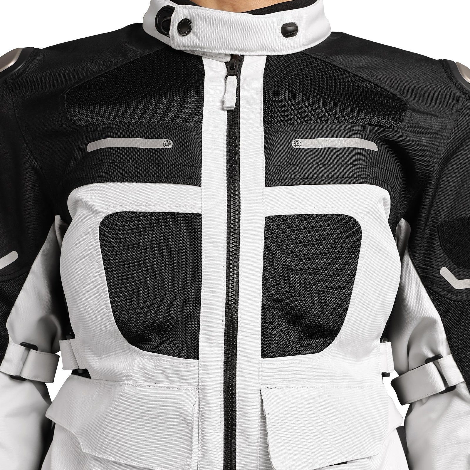 Mens Polyester Crossroader Jkt Light Grey Biker Jacket 38 Cm Standard Length - Image 4
